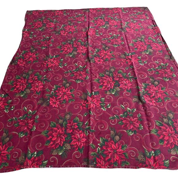 Christmas tablecloth thick cotton blend poinsettias red green gold vintage 1980s - Picture 4 of 6